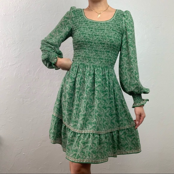 NWT Max Studio Floral Long Sleeve Smocked Dress XS - Picture 2 of 10